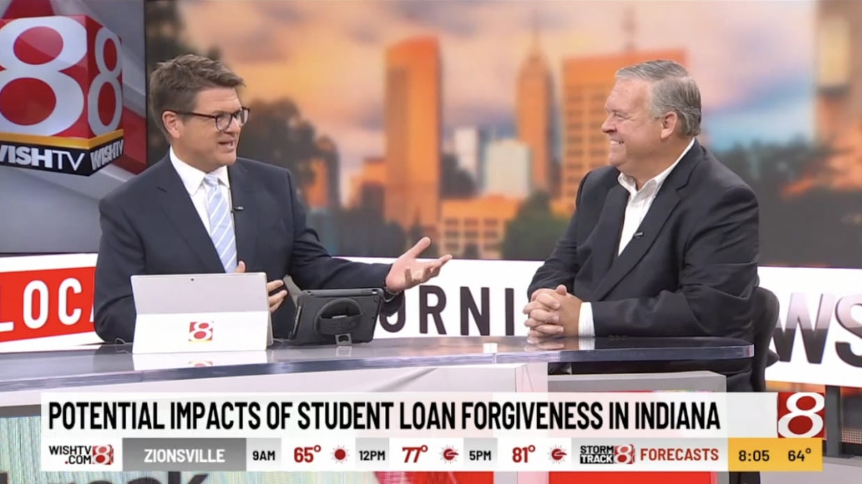Screenshot of local TV coverage about student loan of forgiveness