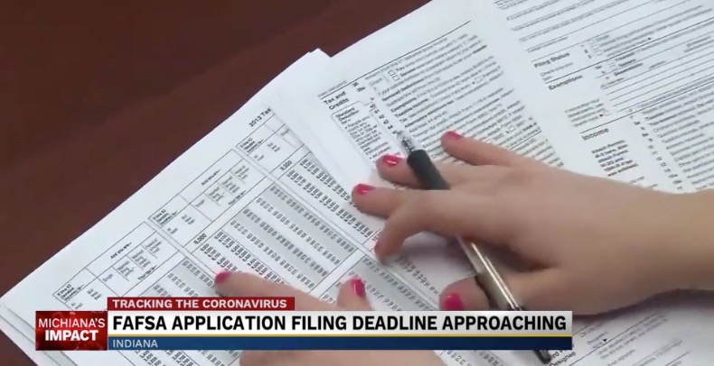 Screenshot of TV coverage about FAFSA deadline